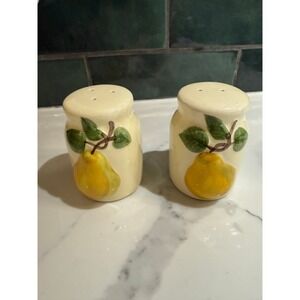 Vintage Style Ceramic Pear Salt‎ and Pepper Shakers Set Yellow Fruit Farmhouse